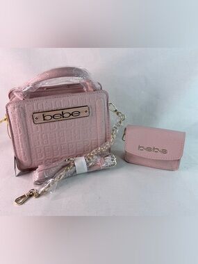 bebe Pink Embossed Logo Top-Handle/Crossbody with Coin Pouch